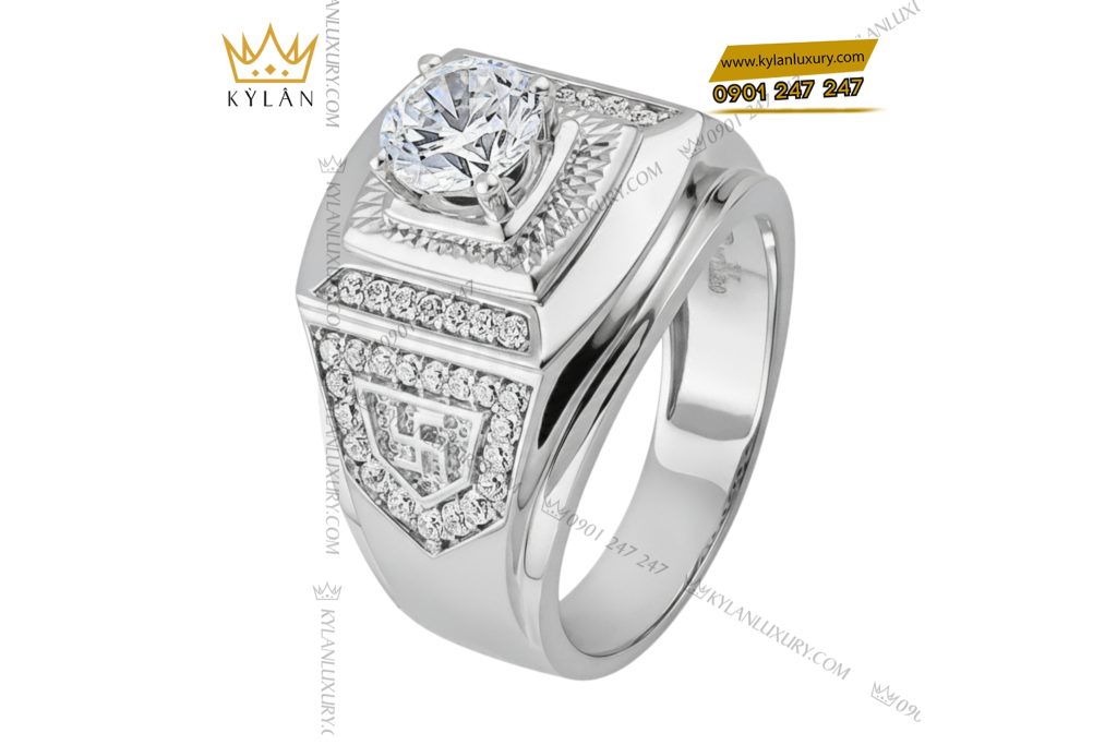 Kỳ Lân Luxury 5 31 Nhẫn nam vàng trắng nguyên khối Au750 đính kim cương