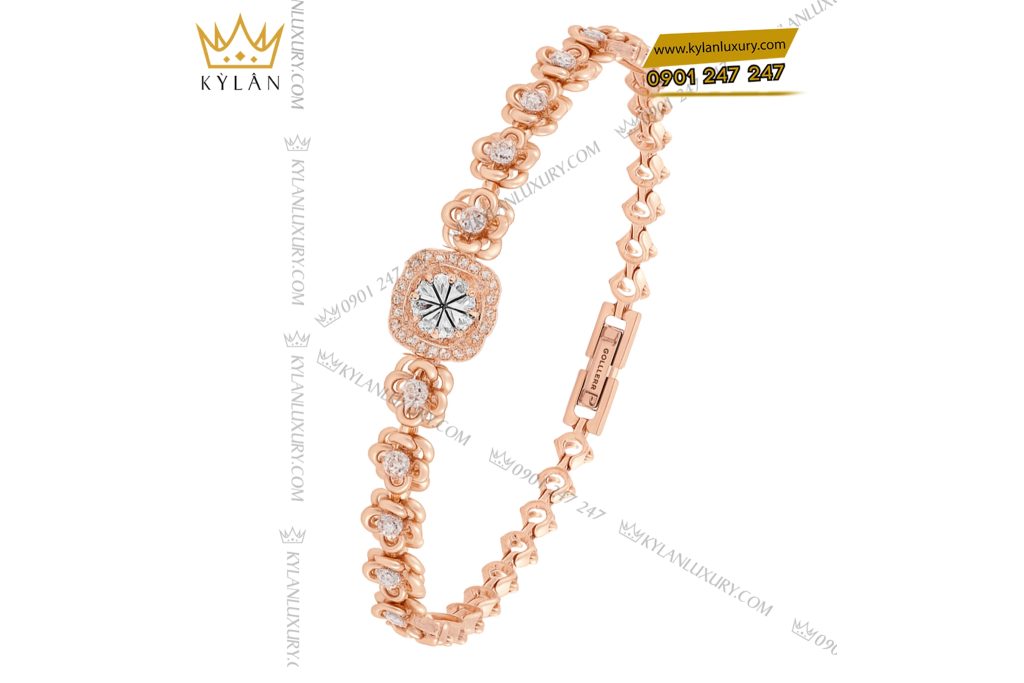 Kỳ Lân Luxury 5 38 Lắc tay nữ vàng hồng nguyên khối Au750 đính kim cương