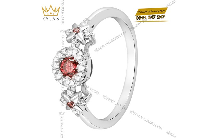 Nhẫn nữ vàng trắng nguyên khối Au750 đính kim cương và đá quý