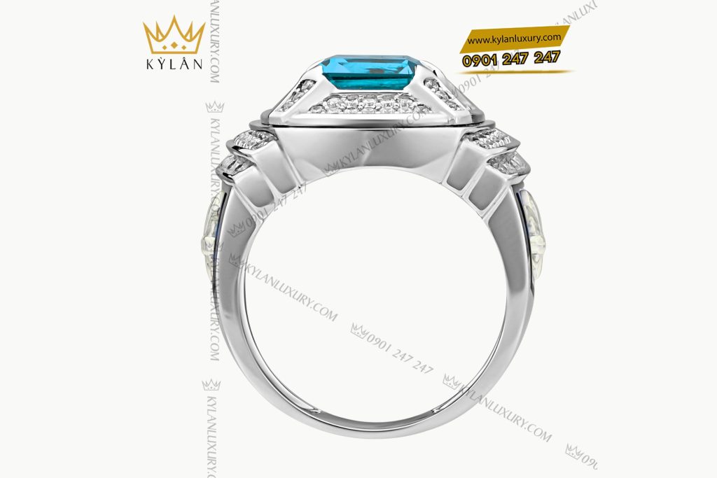Nhẫn nam vàng trắng nguyên khối Au750 đính kim cương và đá quý