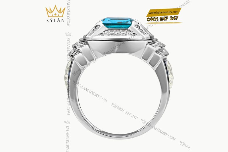 Nhẫn nam vàng trắng nguyên khối Au750 đính kim cương và đá quý