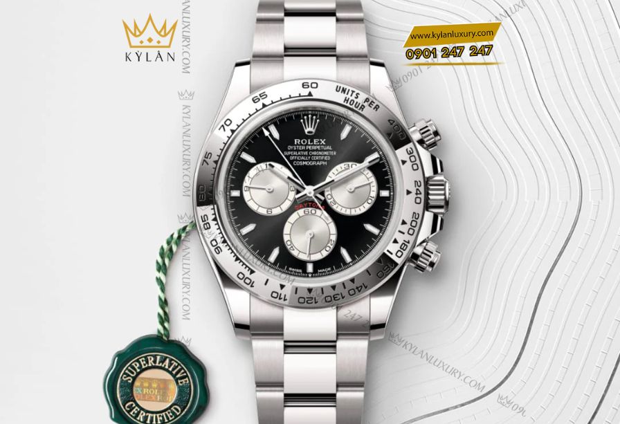 Rolex Cosmograph Daytona m126509 với vành khắc thang đo tachymetric, đo vận tốc trung bình tới 400 km/giờ, biểu tượng chronograph huyền thoại
