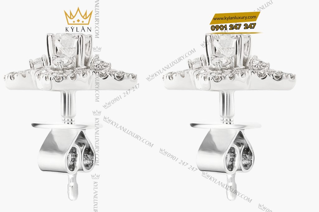 Kỳ Lân Luxury 5 48 Bông tai vàng trắng nguyên khối Au750 đính kim cương 