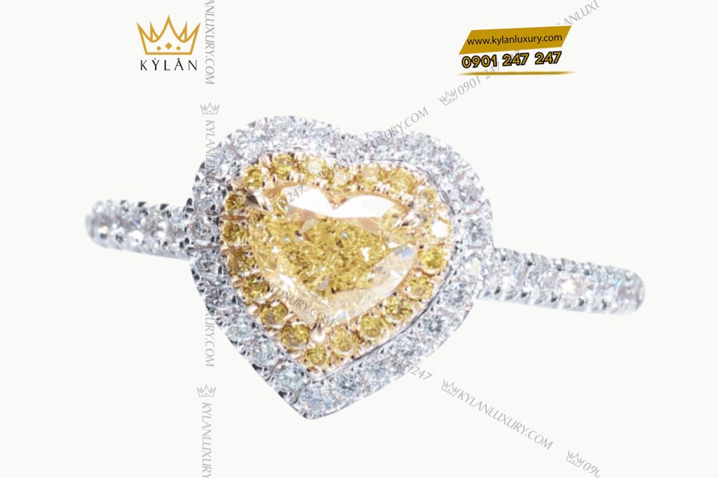 Kỳ Lân Luxury 5 49 Nhẫn vàng trắng nguyên khối Au750 đính đá quý hình trái tim