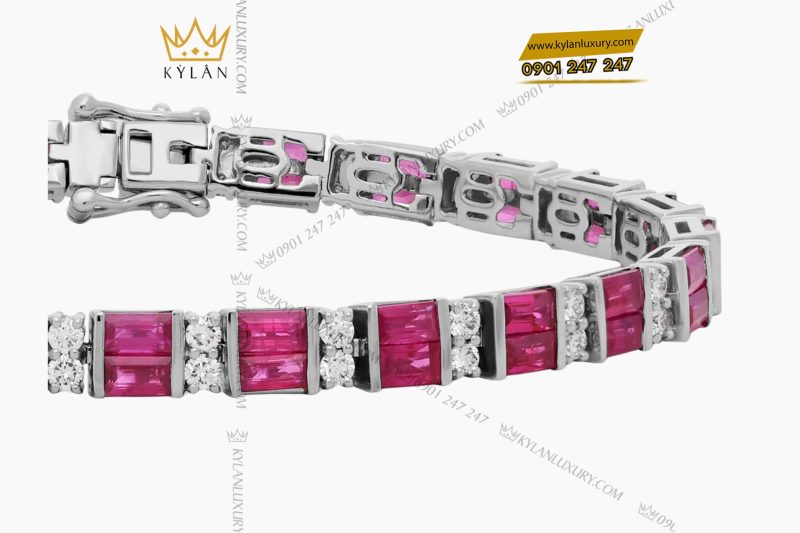 Lắc tay kim cương vàng trắng Au750 đính đá quý