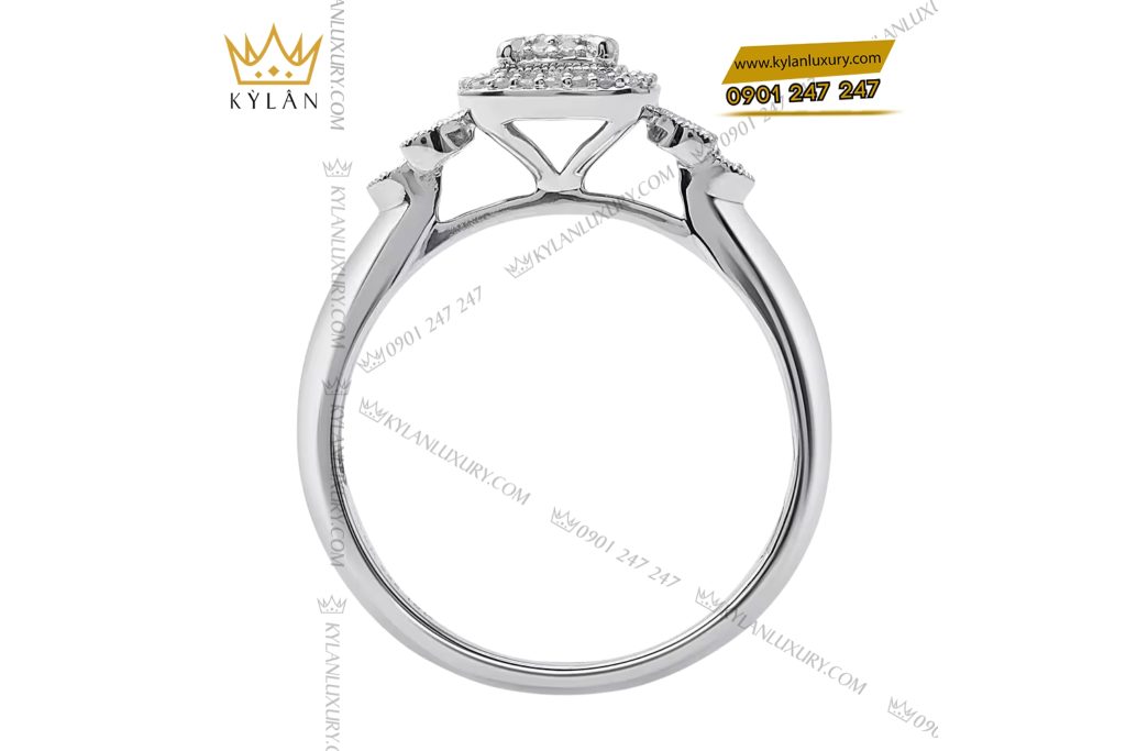 Nhẫn kim cương vàng trắng nguyên khối Au750 
