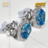 Bông tai kim cương vàng trắng nguyên khối Au750 đính đá Topaz xanh