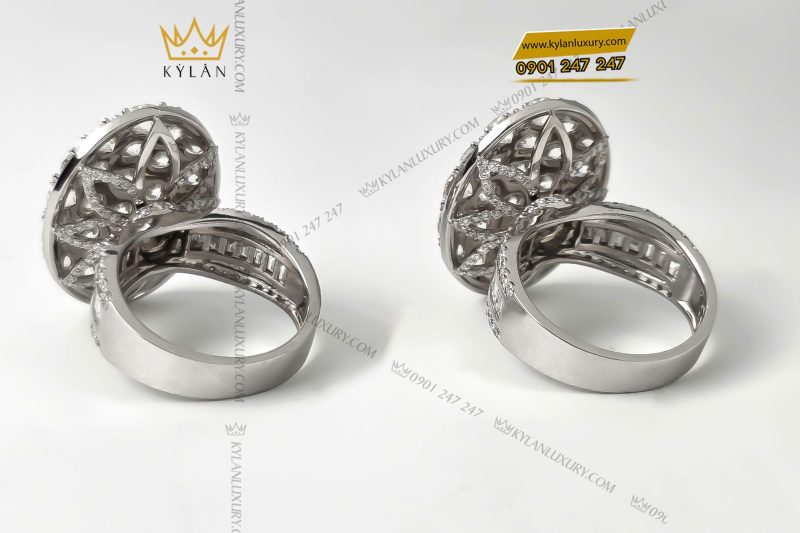 Nhẫn nữ kim cương vàng trắng nguyên khối Au750