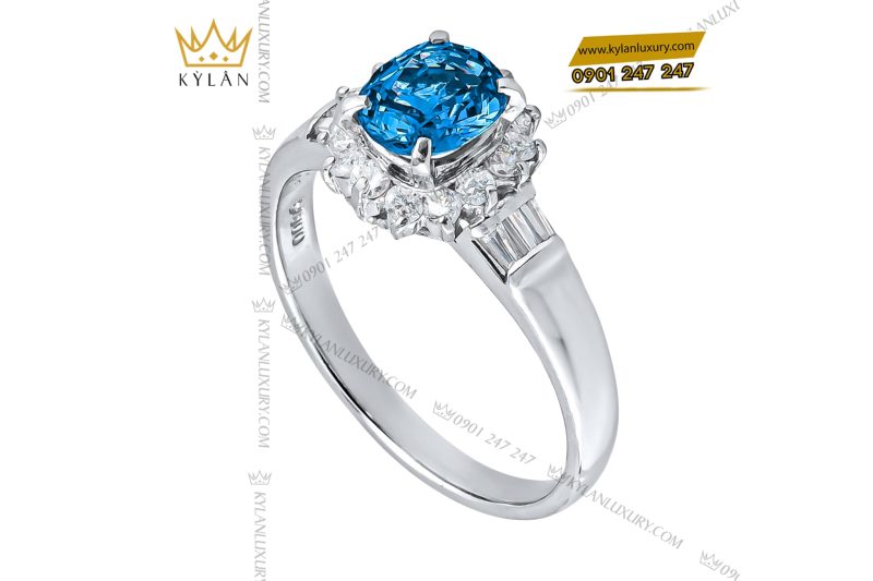 Nhẫn vàng trắng Au750 đính kim cương và đá sapphire xanh