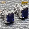 Bông tai kim cương vàng trắng Au750 đính đá Sapphire xanh