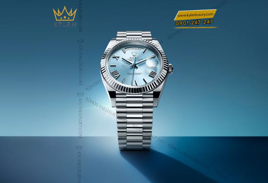 Kỳ Lân Luxury 5 84 Rolex Day-Date m228236 40mm mặt số xanh băng giá