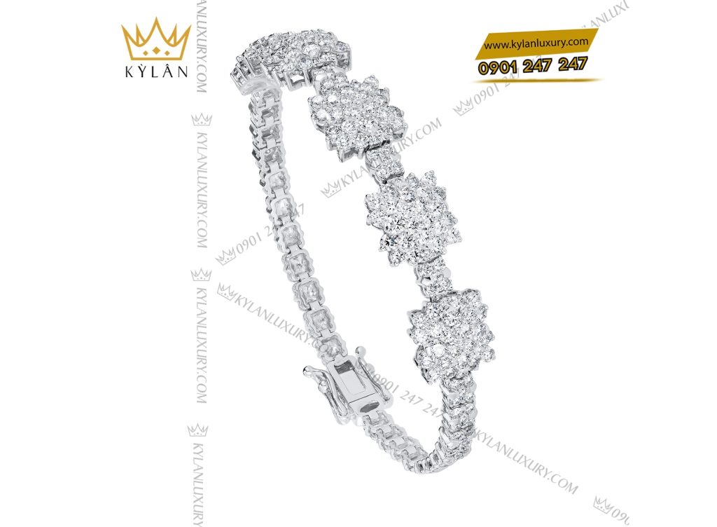 Kỳ Lân Luxury 5 85 Lắc tay kim cương vàng trắng nguyên khối Au750