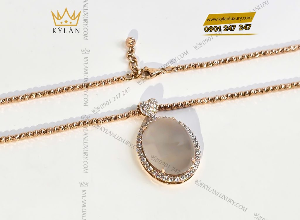 Mặt dây chuyền vàng hồng nguyên khối Au750 đính đá quý trắng