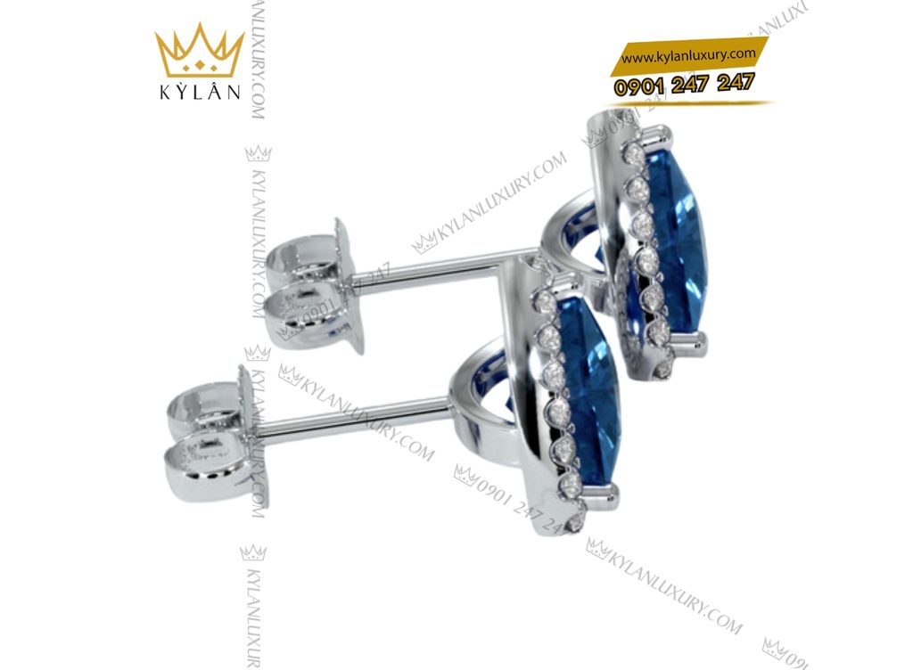 Kỳ Lân Luxury 5 89 Bông tai kim cương vàng trắng nguyên khối Au750 đính đá quý