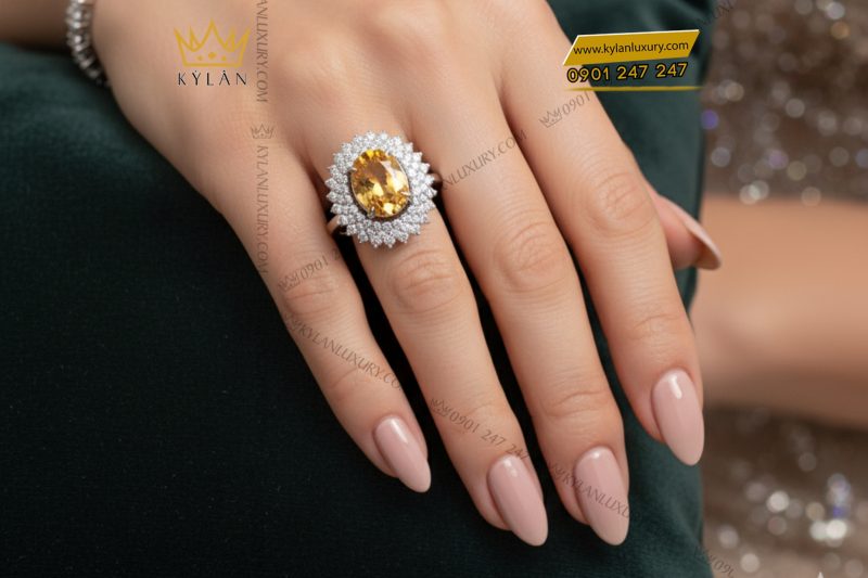 Nhẫn kim cương vàng trắng nguyên khối Au750 đính đá sapphire