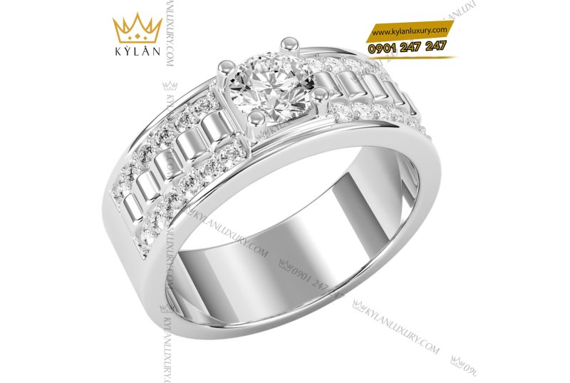 Nhẫn nam kim cương vàng trắng nguyên hối Au750