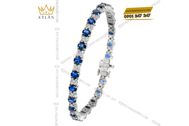Lắc tay kim cương vàng trắng Au750 đính đá sapphire xanh 