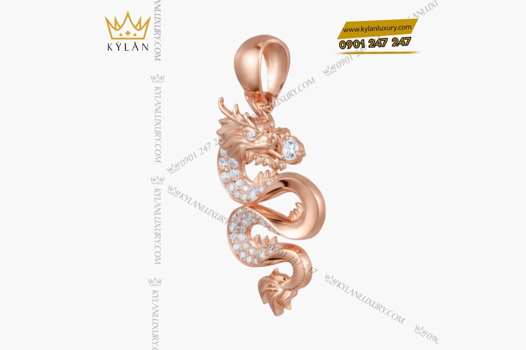 Kỳ Lân Luxury 6 103 Mặt dây chuyền Kim Long Vượng Khí vàng hồng Au750 đính kim cương 