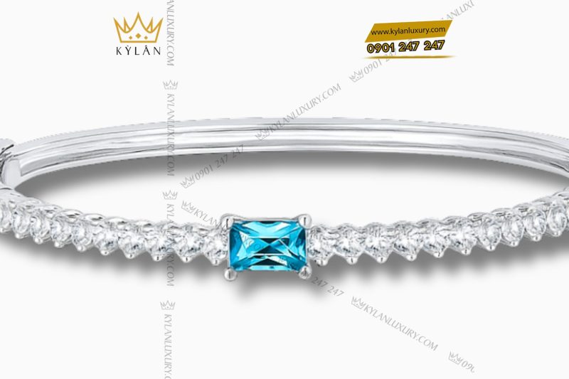 Vòng tay vàng trắng nguyên khối Au750 đính kim cương đá quý