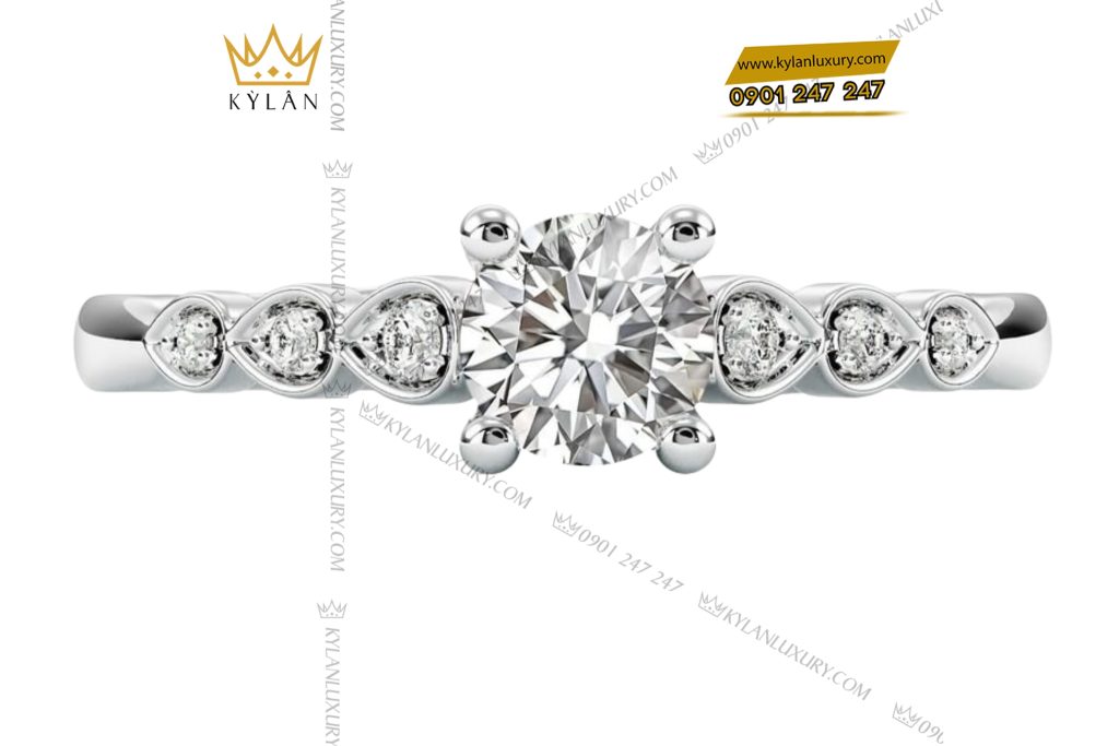 Kỳ Lân Luxury 6 21 Nhẫn Ánh Nguyệt vàng trắng nguyên khối Au750 đính kim cương