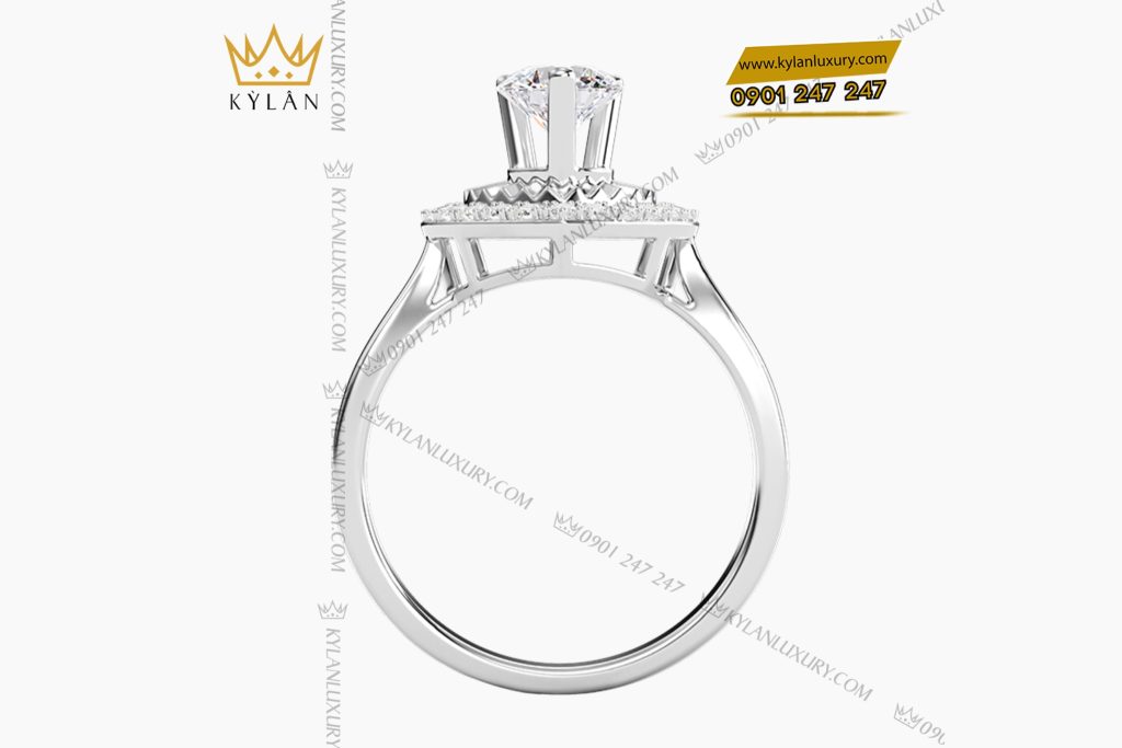 Nhẫn trái tim vàng trắng nguyên khối Au750 đính kim cương