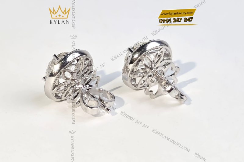 Cặp bông tai vàng trắng nguyên khối Au750 đính viên chủ kim cương 7ly5