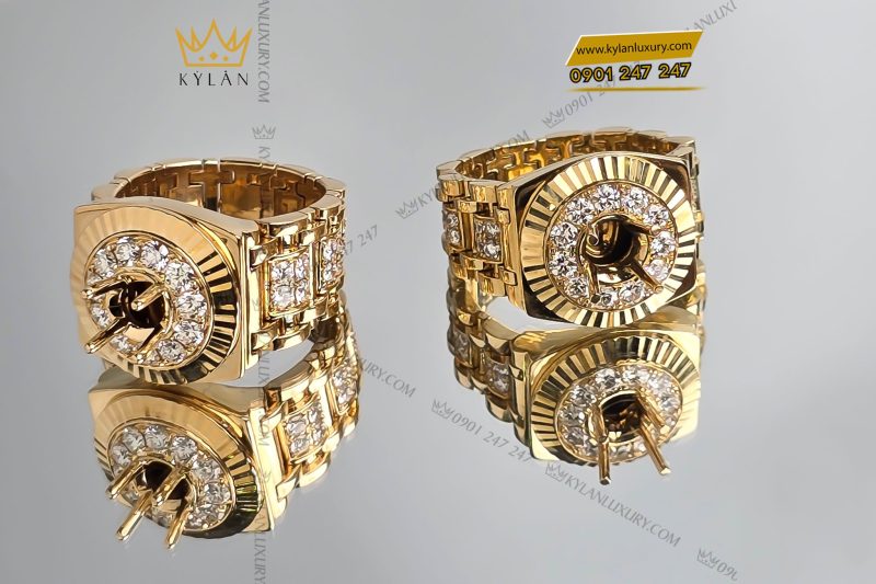 Vỏ nhẫn Rolex vàng vàng nguyên khối Au750 đính kim cương