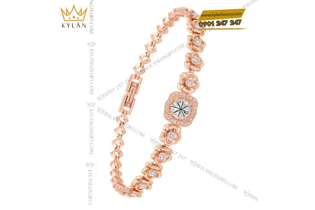 Kỳ Lân Luxury 6 41 Lắc tay nữ vàng hồng nguyên khối Au750 đính kim cương