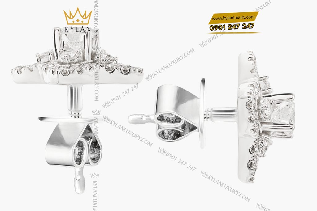 Kỳ Lân Luxury 6 47 Bông tai vàng trắng nguyên khối Au750 đính kim cương 