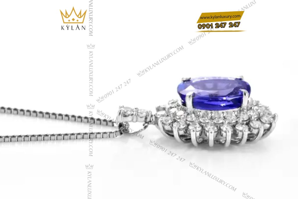Kỳ Lân Luxury 6 49 Dây chuyền kim cương vàng trắng nguyên khối Au750 đính đá quý
