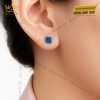 Bông tai kim cương vàng trắng nguyên khối Au750 đính đá quý