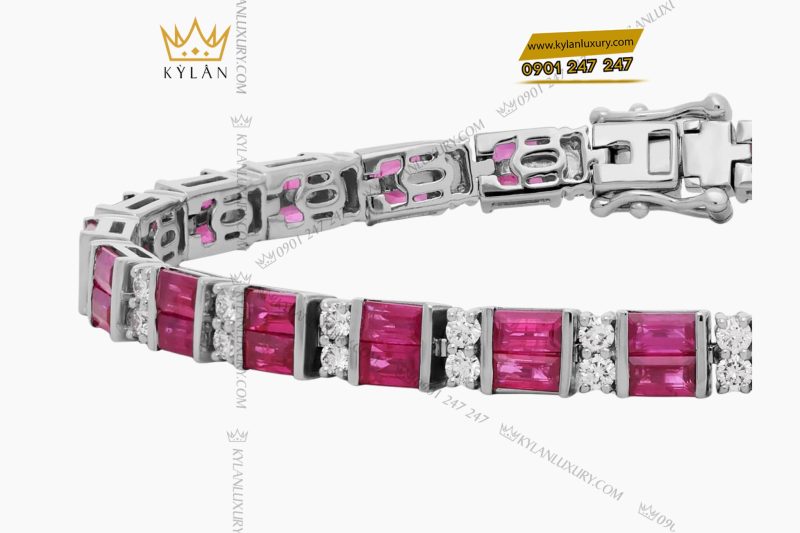 Lắc tay kim cương vàng trắng Au750 đính đá quý