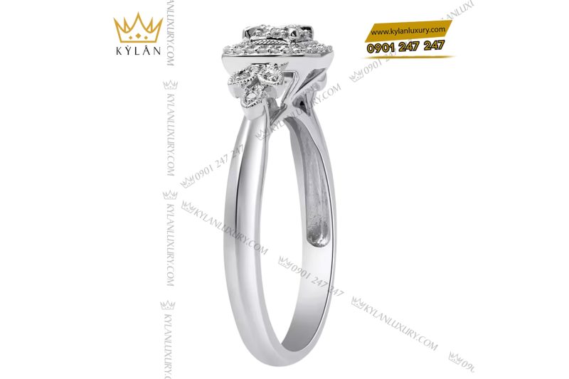 Nhẫn kim cương vàng trắng nguyên khối Au750