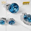 Bông tai kim cương vàng trắng nguyên khối Au750 đính đá Topaz xanh