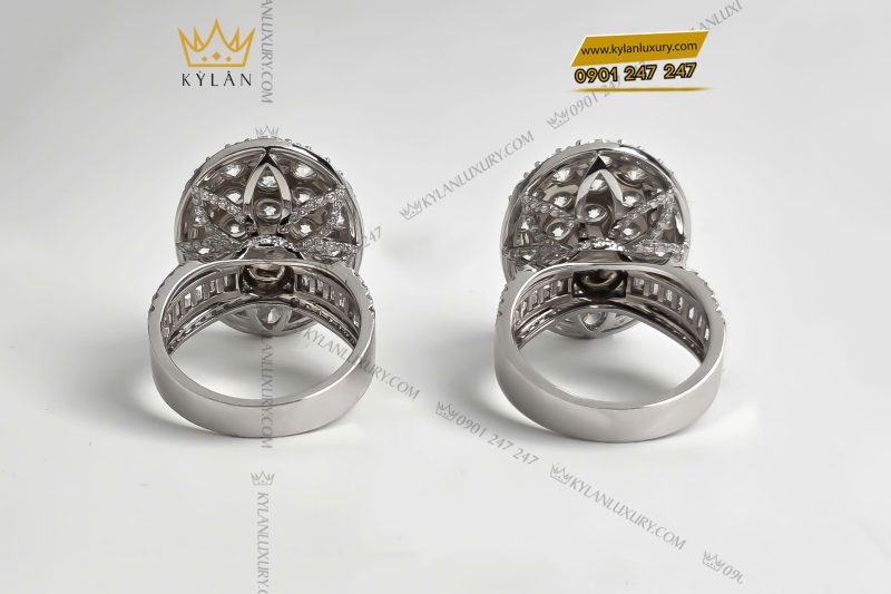 Nhẫn nữ kim cương vàng trắng nguyên khối Au750