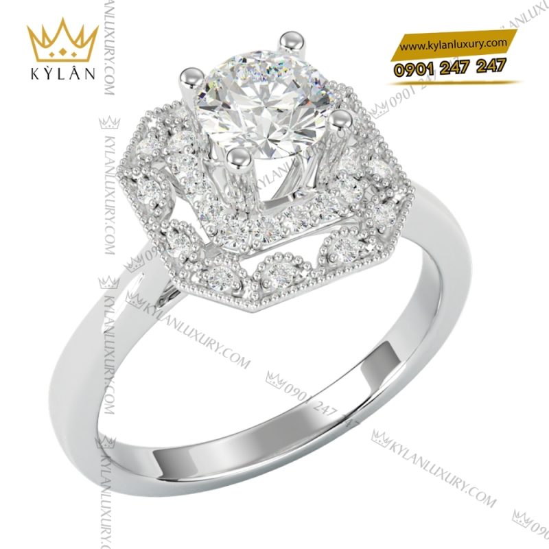 Nhẫn kim cương vàng trắng nguyên khối Au750 