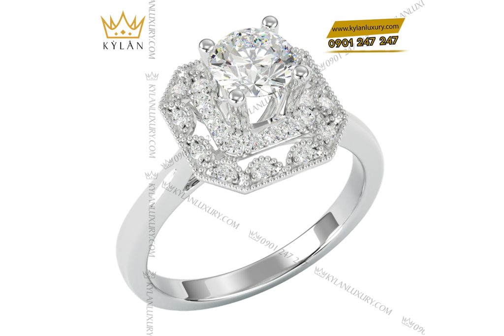 Kỳ Lân Luxury 6 69 Nhẫn kim cương vàng trắng nguyên khối Au750 