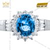 Nhẫn vàng trắng Au750 đính kim cương và đá sapphire xanh