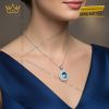 Dây chuyền vàng trắng Au750 kim cương và đá Topaz xanh
