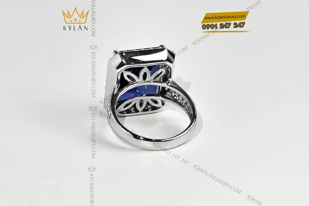 Nhẫn kim cương vàng trắng nguyên khối Au750 đính đá Sapphire xanh