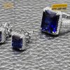 Bông tai kim cương vàng trắng Au750 đính đá Sapphire xanh