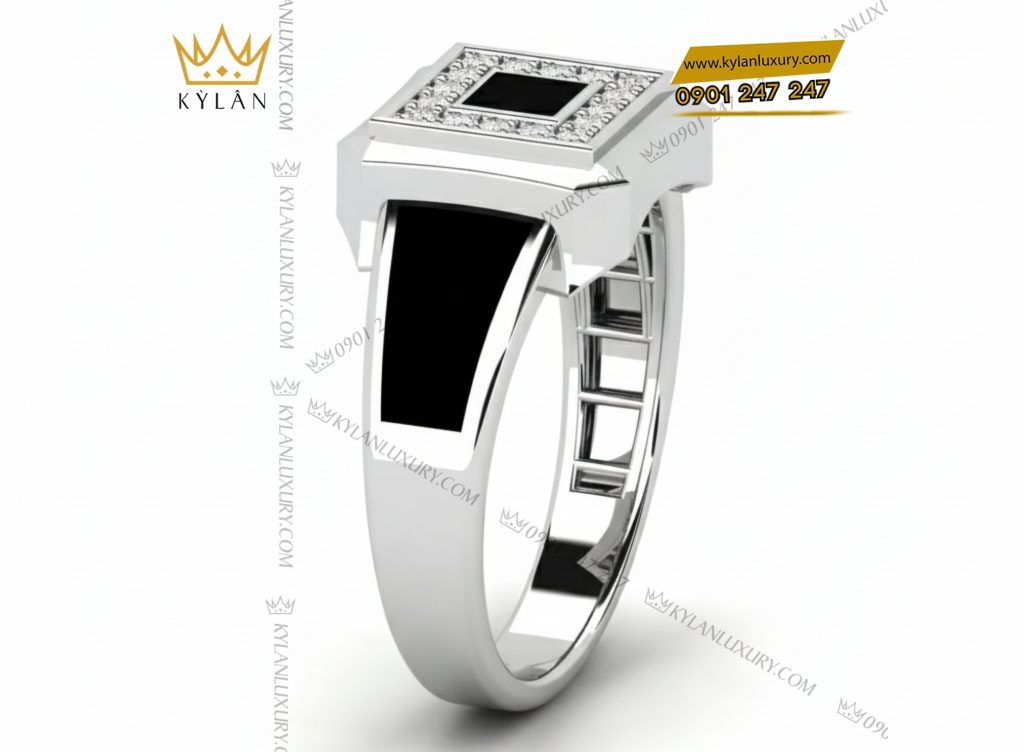 Kỳ Lân Luxury 6 81 Nhẫn nam kim cương vàng trắng nguyên khối Au750 đính đá quý