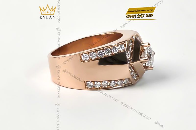 Nhẫn vàng hồng nguyên khối Au750 đính kim cương chủ 5ly4