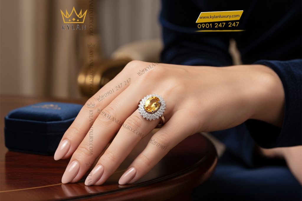 Nhẫn kim cương vàng trắng nguyên khối Au750 đính đá sapphire