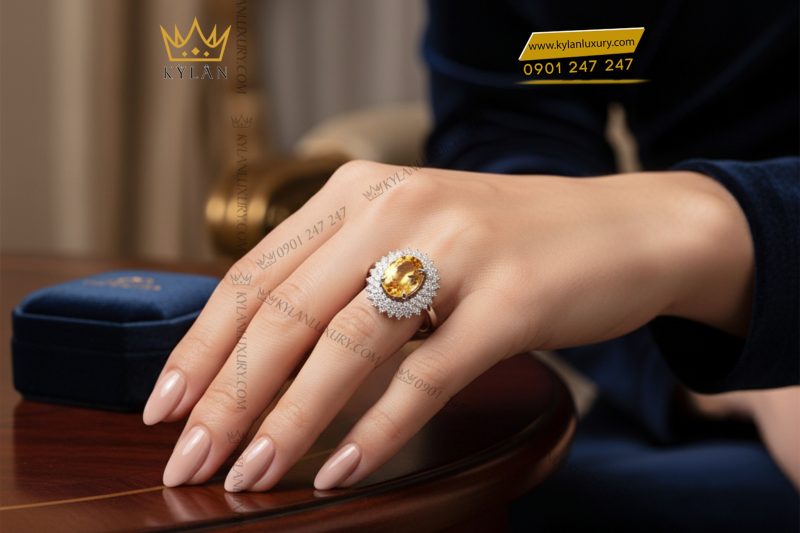 Nhẫn kim cương vàng trắng nguyên khối Au750 đính đá sapphire