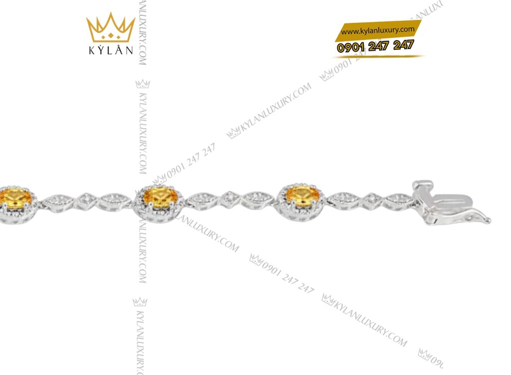 Lắc tay kim cương vàng trắng nguyên khối Au750 đính đá sapphire