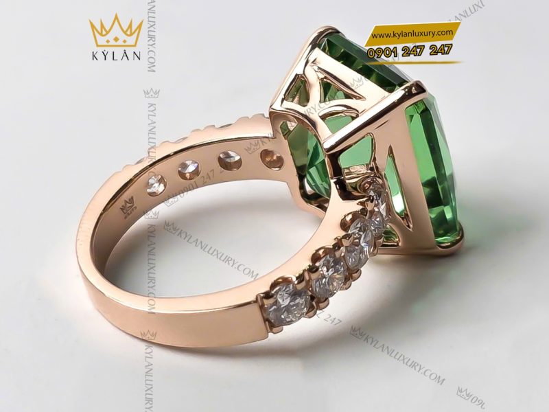 Nhẫn kim cương vàng hồng nguyên khối Au750 đính đá sapphire xanh
