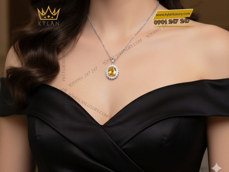 Mặt dây chuyền kim cương vàng trắng Au750 đính đá sapphire 