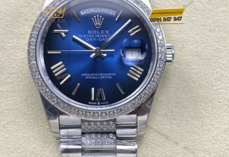 Kỳ Lân Luxury 7 11 Rolex Day-Date 36 Oyster m128349RBR mặt số xanh dương ombré