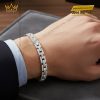 Lắc tay nam vàng trắng nguyên khối Au750 đính kim cương